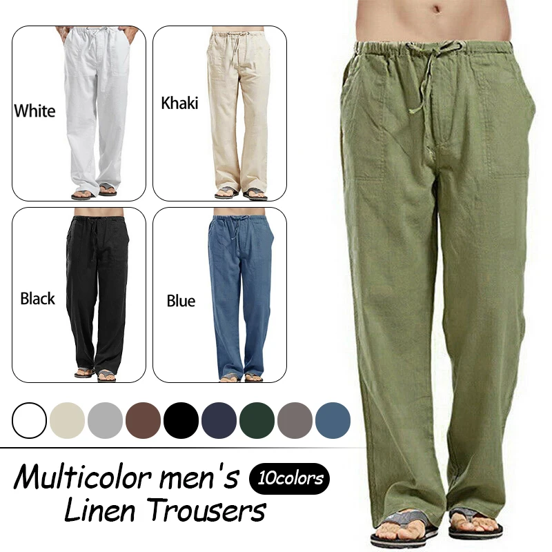 Men Casual Straight Loose Cotton Linen Pants Drawstring Yoga Trousers Elastic sports Running Oversize Pants Streetwear