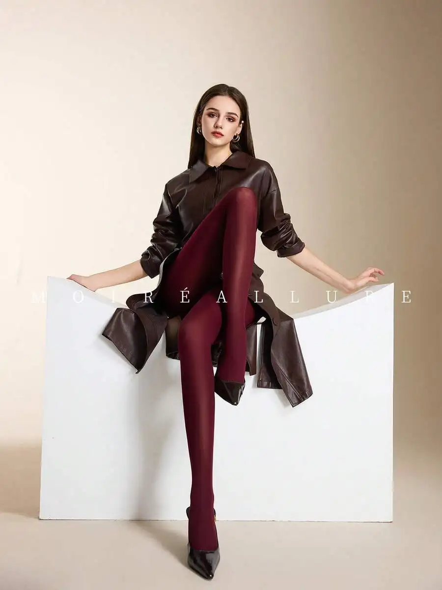 1pc Smooth Sheer Burgundy Tights for Everyday Wear, Office to Evening