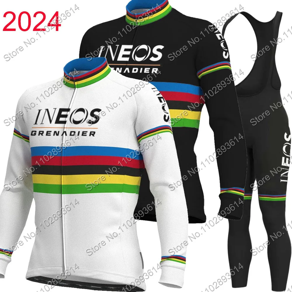 Team 2024 INEOS Grenadier World Champion Cycling Jersey Set Winter Clothing Suit Long Sleeve MTB Bike Road Pants Bib Ropa