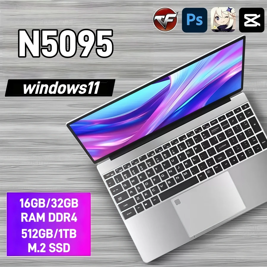 15,6 "IPS intel N5095 portátiles para juegos ordenador portátil Windows11 16GB 32GB DDR4 512G 1TB SSD Teclado retroiluminado ofertas