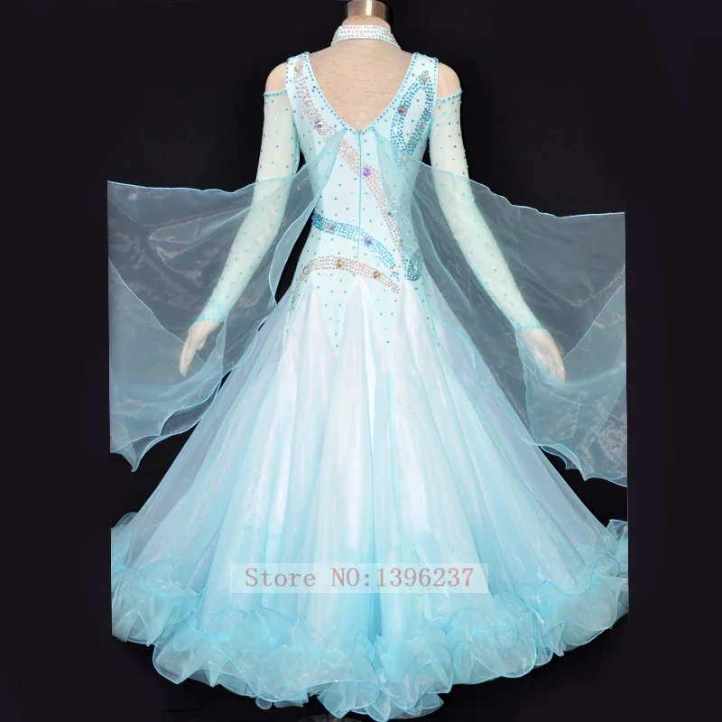 

Ballroom Dance Competition Dresses Women New High Quality Light Blue Standard Waltz Flamenco Dancing Dress Adult