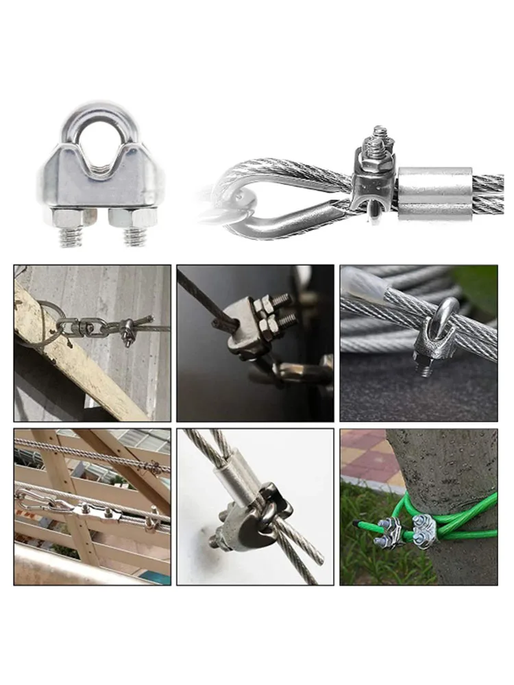 10pcs Stainless Steel Wire Rope Clips U-shaped Clamp Adjustable Metal Screw Clip Cable Fastening Accessories M2/M3/M4/M5/M6/M8