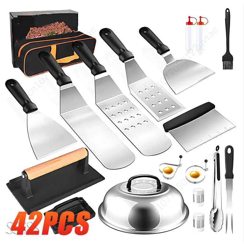 42PCS Griddle Accessories Kit for Blackstone Stainless Steel BBQ Tool Set Flat Teppanyaki Spatula Set Outdoor BBQ Tools