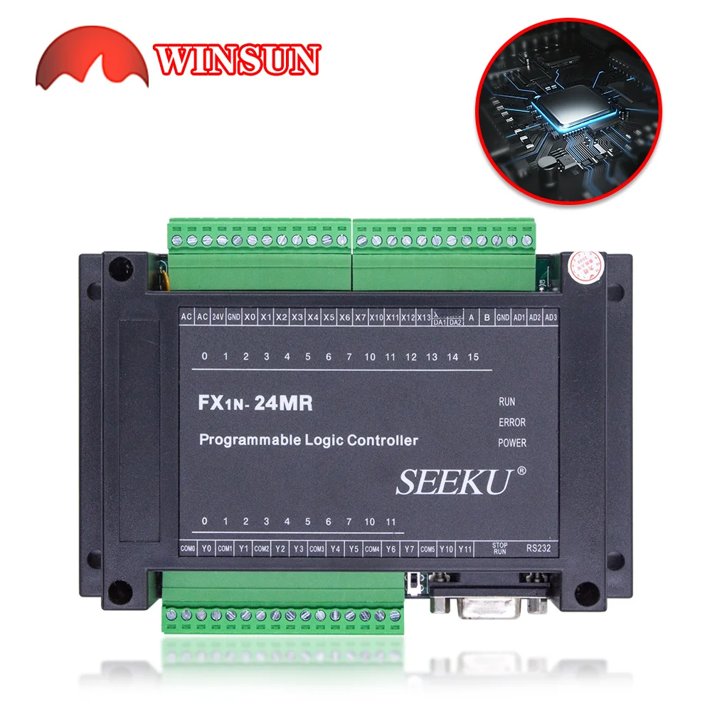 SeekU FX1N-24MT 24MR WS1N 24VDC or 220VAC PLC Industrial Automation Board Guide rail install Input 14 Output 10 real time Clock