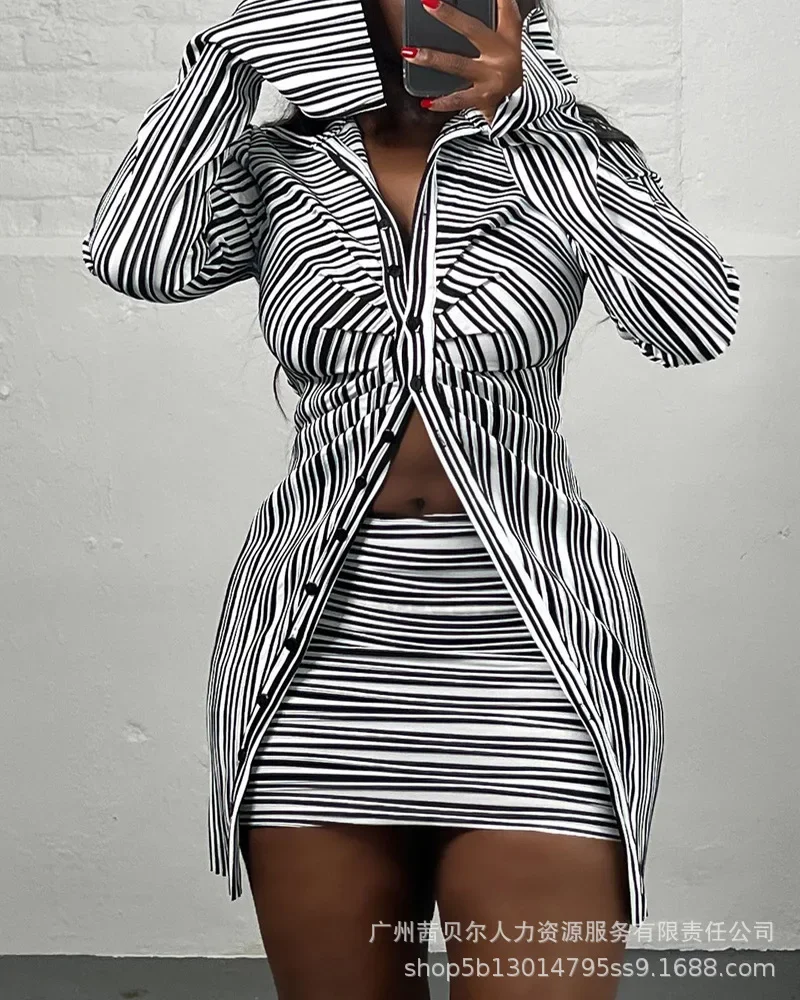 

Women's Sets Stripe Print Top + Skirt Two Piece Sets Womens Outifits