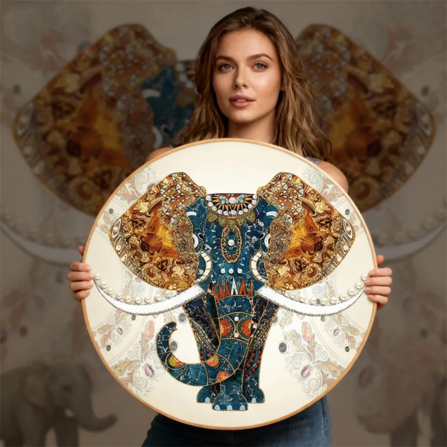 

2026 New Animal Northern Europe Elephant Cross Stitch DIY Kits 11CT New Handicraft Embroidered Home Circular Decorative Painting