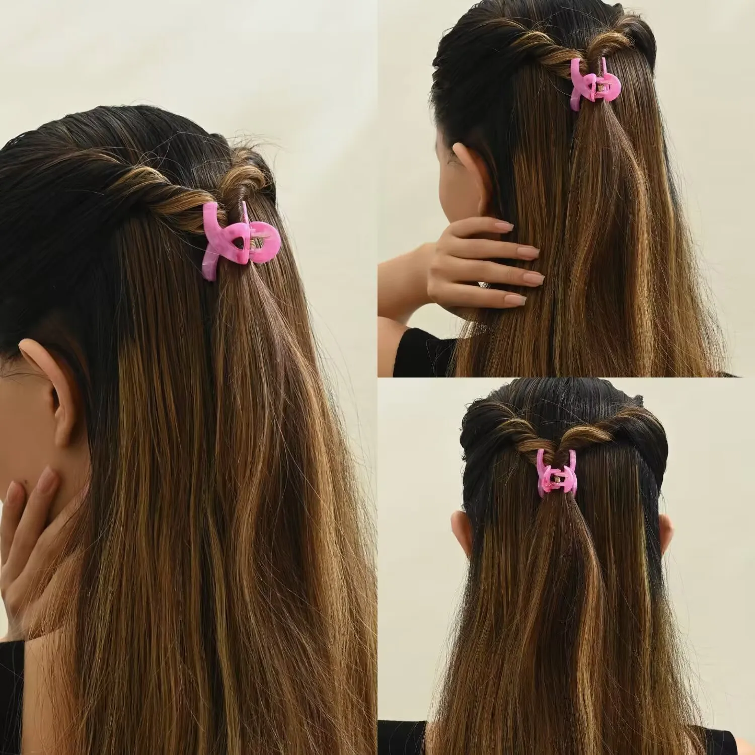 3Pcs Fashion Colorful Marble Pattern Geometry Cross Small Hair Clip Claw Hairpin Barrettes For Women Headwear Hair Accessories