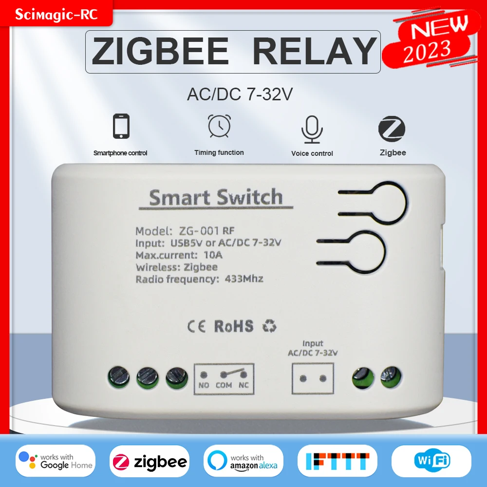 Smart Garage Door Opener Zigbee Inching Self-locking Switch Relay 433 Remote Control Receiver Voice Controller Alexa Tuya APP