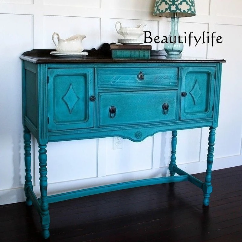 French retro solid wood carving flower porch cabinet entrance foyer American country living room antique decorative locker