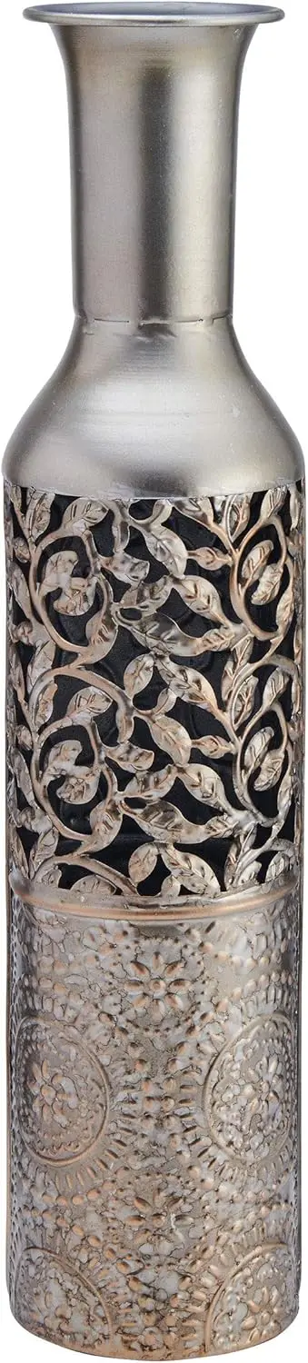 5181406 Embossed Decorative Metal Vase, 17-Inch, Silver