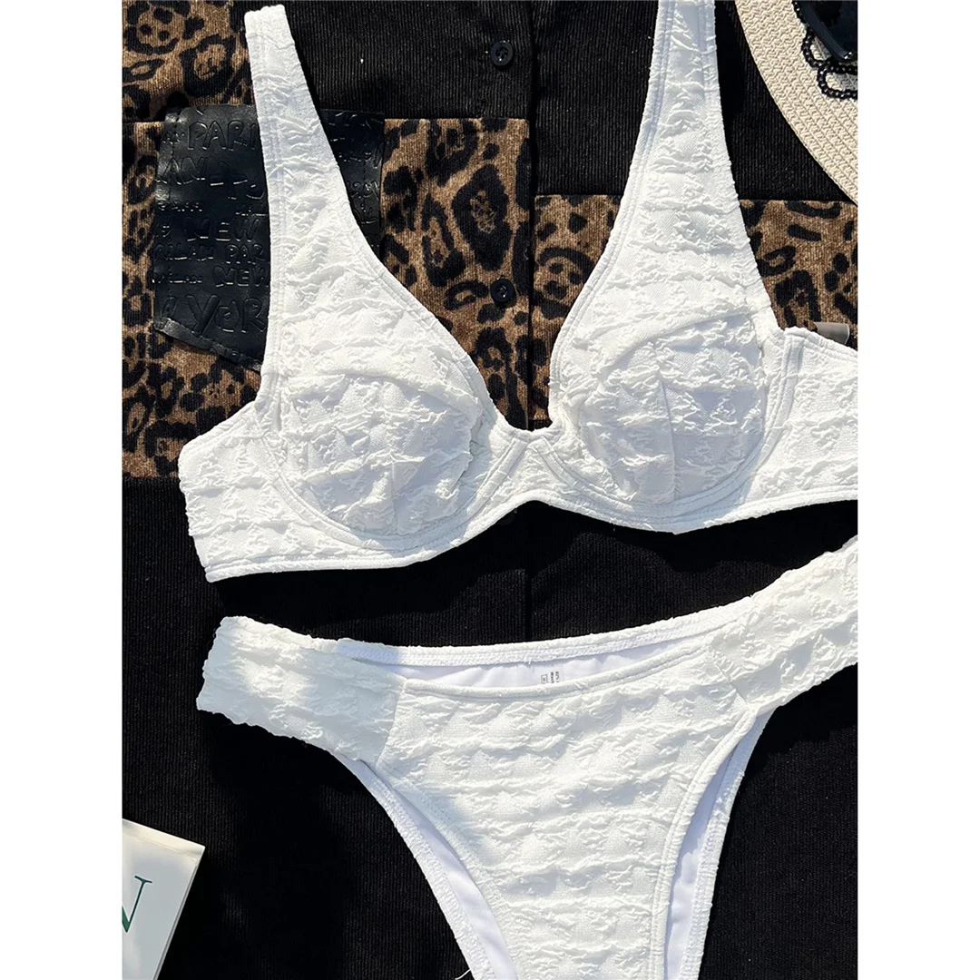 Sexy, geraffter Bikini mit Bügel, mittelhoher Bund, Damen-Badeanzug, zweiteiliges Bikini-Set, Badebekleidung, Badeanzug, Modell V4621. – Detail 11