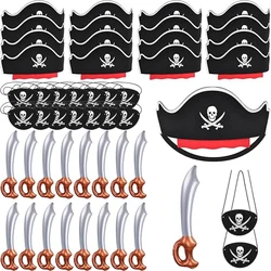Pirate Party Decors Felt Pirate Skull Hat Eye Patches PVC Sword Balloon Halloween Captain Cap Cosplay Props Kids Birthday Favors
