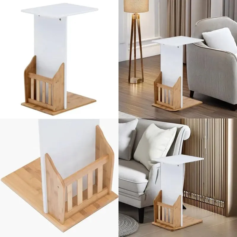 Modern Simple C-Shaped Sofa Side Table Detachable Solid Wood Panel End Table for Living Room Bedroom Entrance