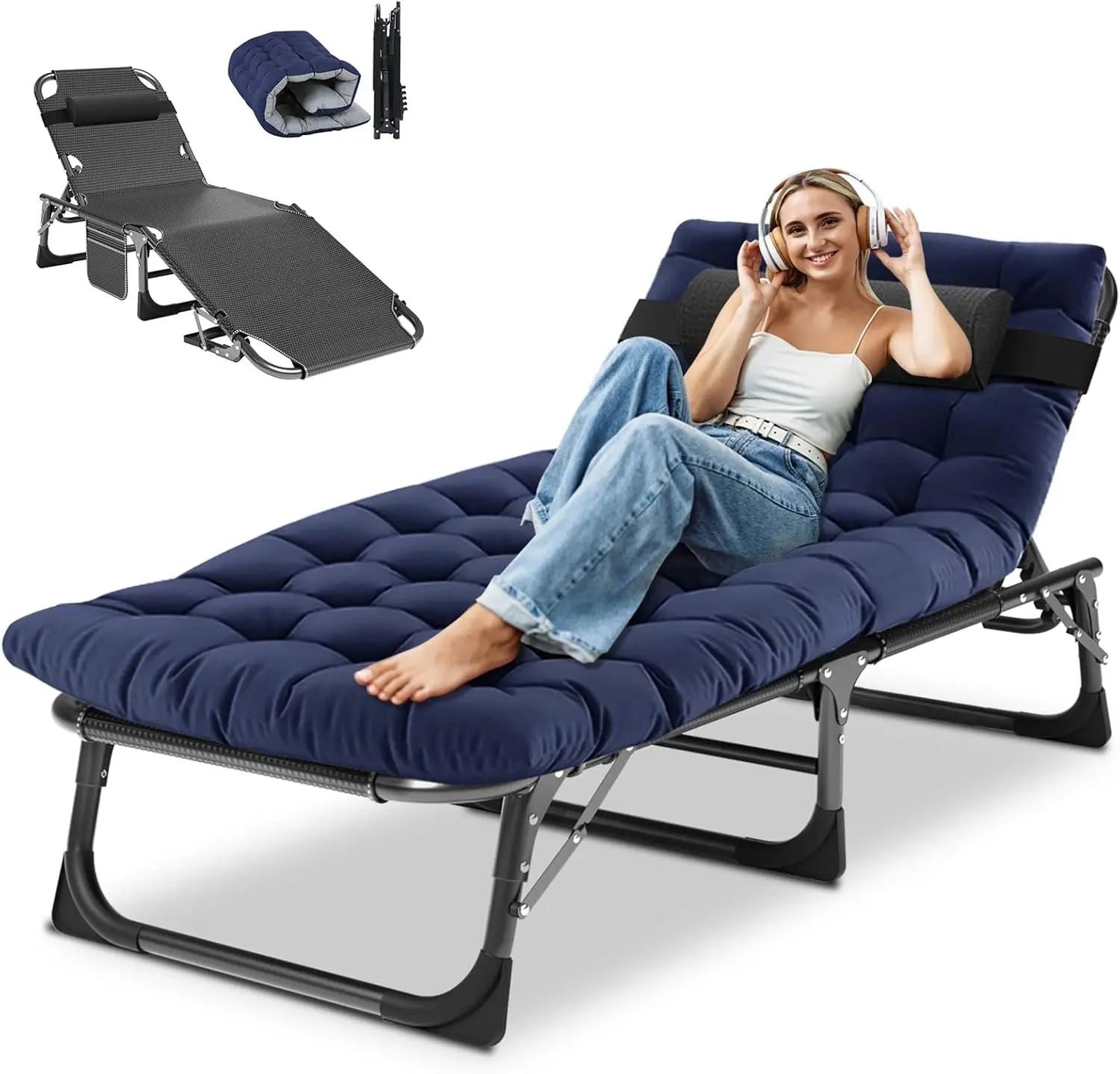 

Heavy Duty Chaise Lounge Chair with 5-Position Adjustment, Folding Portable Recliner for Outdoor Sunbathing Pool Beach Lawn
