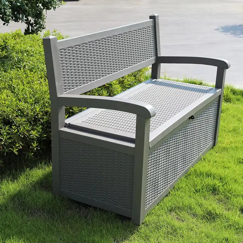 Modern Waterproof Outdoor Garden Patio Furniture Deck Rattan Storage Bench Seat With Lid/Lockable
