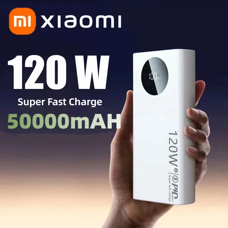 باور بانك Xiaomi 50000mAh بقدرة 120 وات، شحن سريع، شاحن بطارية محمول عالي السعة، باور بانك لهاتف آيفون وسامسونج وهواوي