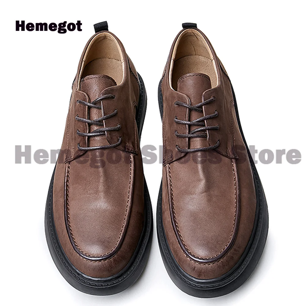 Vintage Matte Leather Men Shoes British Style Brown Leather Cowhide Handmade Men's Lace-Up Round Toe High Quality Men Shoes