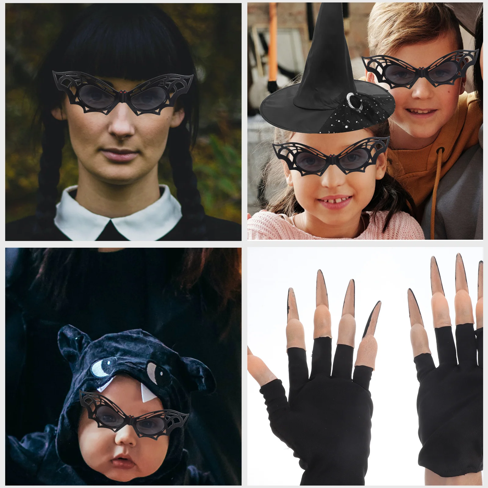 Set di costumi di Halloween Materiale riutilizzabile Guanti per cappello da strega Unghie finte Oggetti di scena Aspetto misterioso Bar Decorazioni per feste di ballo