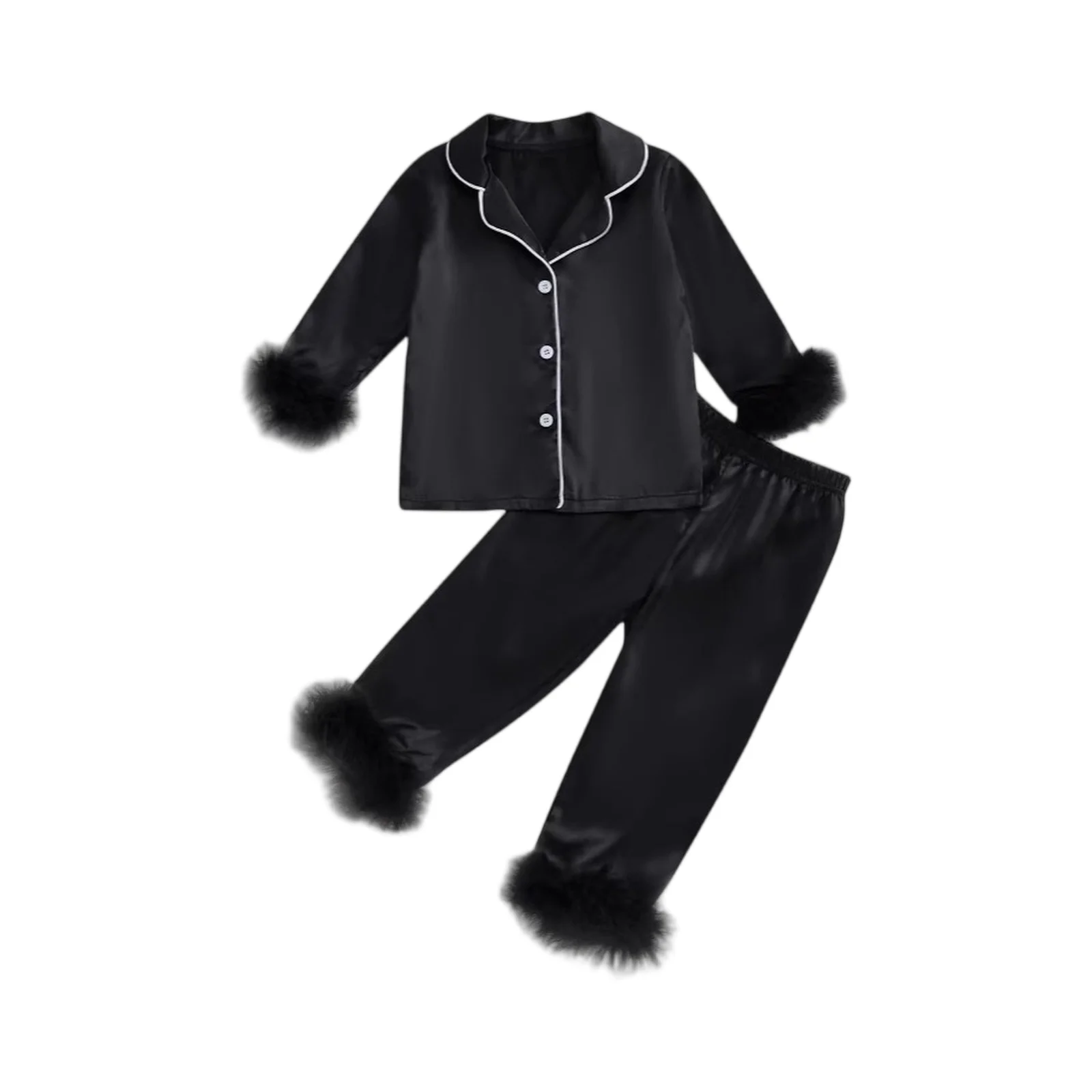 طقم ملابس نوم للأولاد والبنات - سترة صوفية وأكمام طويلة وقاعدة بيجامات، خريف وشتاء غامض مريح مكون من قطعتين بيجامة Se #3