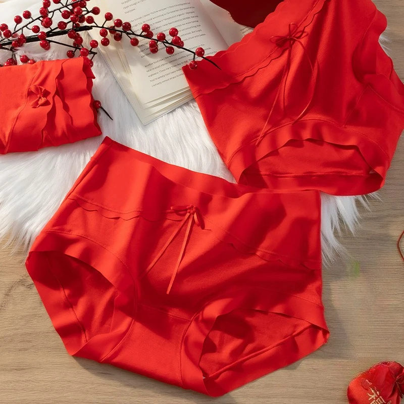 

Mid Waisted Seamless Women Panties Fashion Good Luck Red Ladies Simple Briefs Elegance Breathable Slimming Female Briefs New