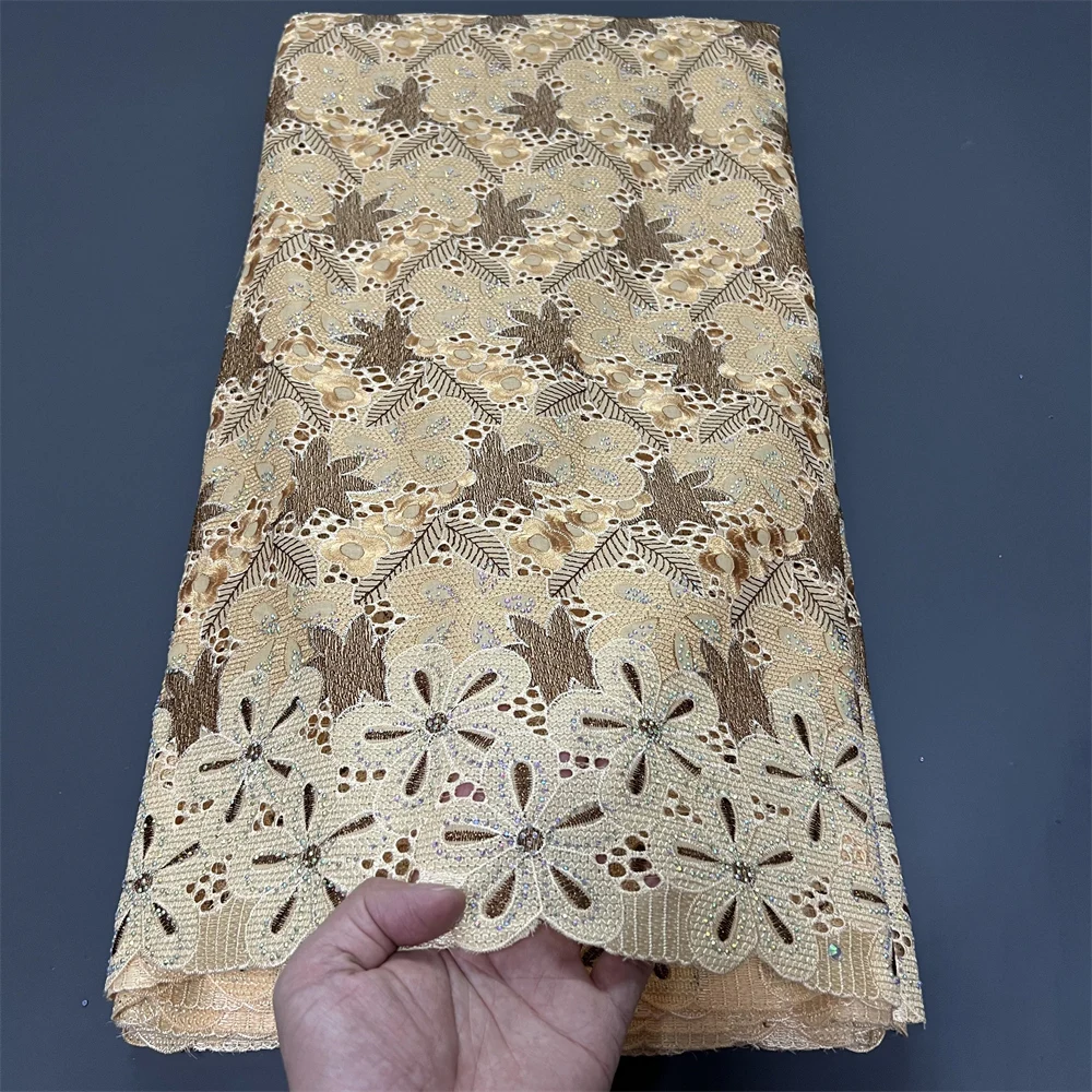 

2025 African Nigerian Tulle Lace Fabric for Dress Sewing High Quality Damask Cotton Pure Embroidery Wedding Party 5Yard PS0084