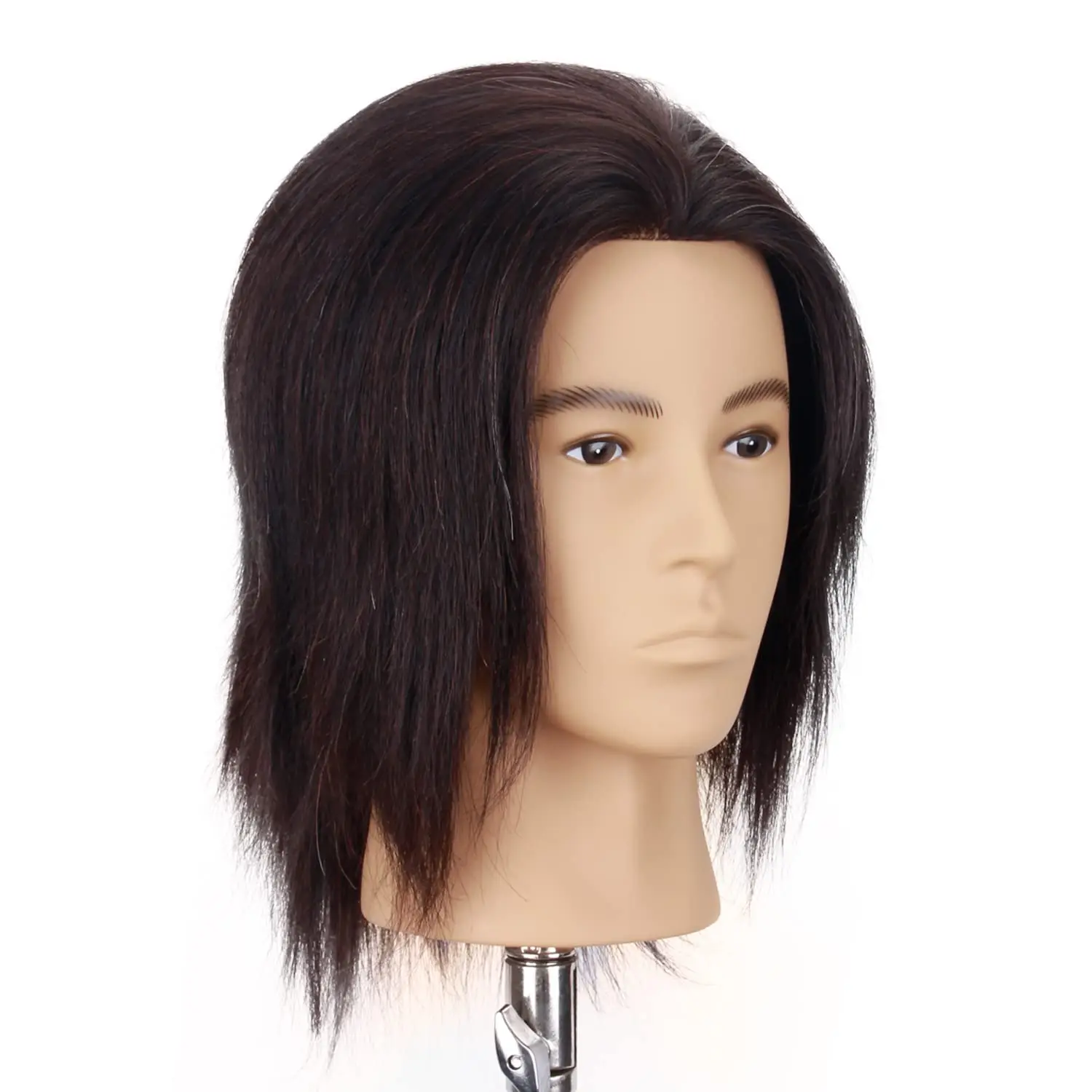 100% Human Hair Male Mannequin Head 8 Inch Hairdresser Practice Beauty Styling Training Mannequin Doll Head, Free Desktop Small