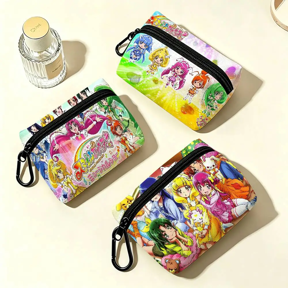 Smile P-Precure Anime Compact Oxford Cloth Zipper Pouch Detachable Carabiner Mini Coin & Key Wallet