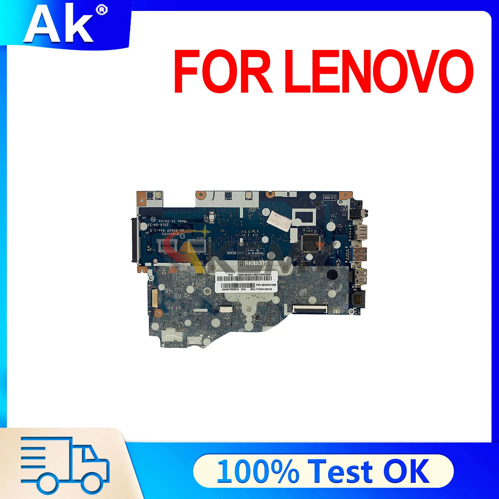 LA-D562P 5B20L82919 Mainboard For LENOVO Ideapad 110-15ISK Laptop Motherboard i3 i5 i7 6th Gen 4G RAM DDR4 100% Test