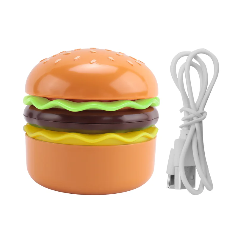 AK25-مصباح مكتبي لطيف للأطفال، مصباح مكتبي صغير همبرغر قابل لإعادة الشحن مع مفتاح لمس للرقبة قابل للتعديل مع مبراة قلم رصاص #5