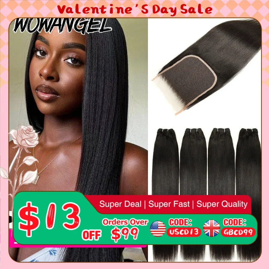 

Yaki Straight 5x5 HD Кружевная застежка с пучками человеческих волос 13X6 HD Кружева спереди Только расплавленная застежка Бразильское наращивание волос Virgin