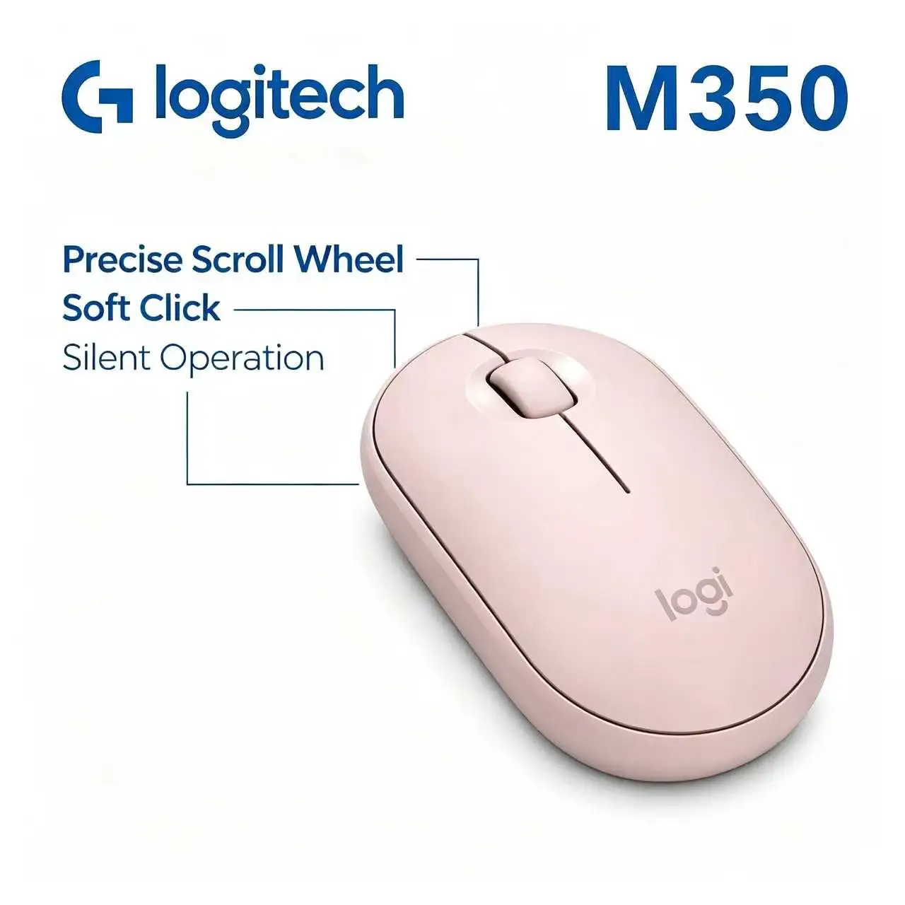 Logitech M350 Wireless Mouse Pebble Style Silent Click 77g Light Weight For Business Travel Laptop Bag