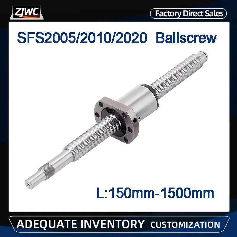 

1pc Ball Screw Set SFS2005 SFS2010 SFS2020 With Silent Ball Nut Length 150mm-1500mm With End Machined Customizable CNC Parts