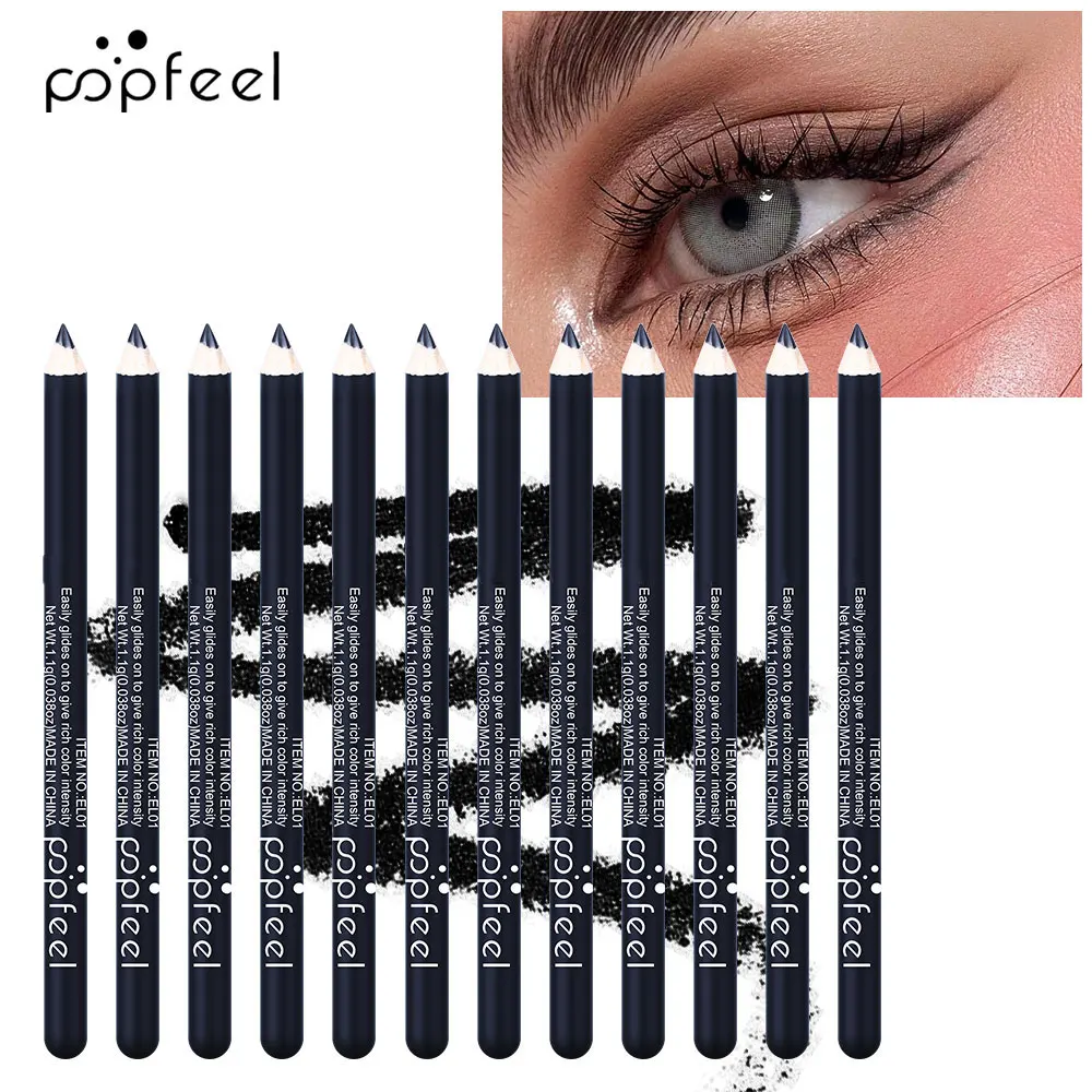 قلم تحديد عيون أسود من POPFEEL، قلم تحديد عيون لمكياج العيون، سهل التلوين، قلم تحديد عيون يدوم طويلاً