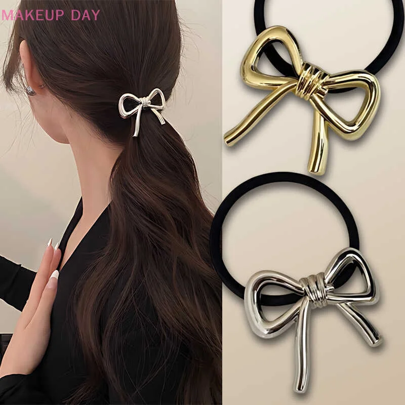 Cuerda de pelo con lazo de Metal para mujer, coleta elástica Simple, banda de goma, accesorios para el cabello