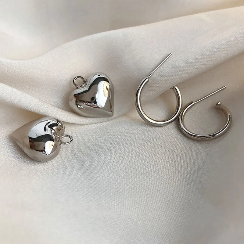 MEETSOFT 925 Sterling Silver Minimalist Heart Removable 18K Gold Hoop Earring Buckle for Women Two Ways To Wear Lovely Jewelry