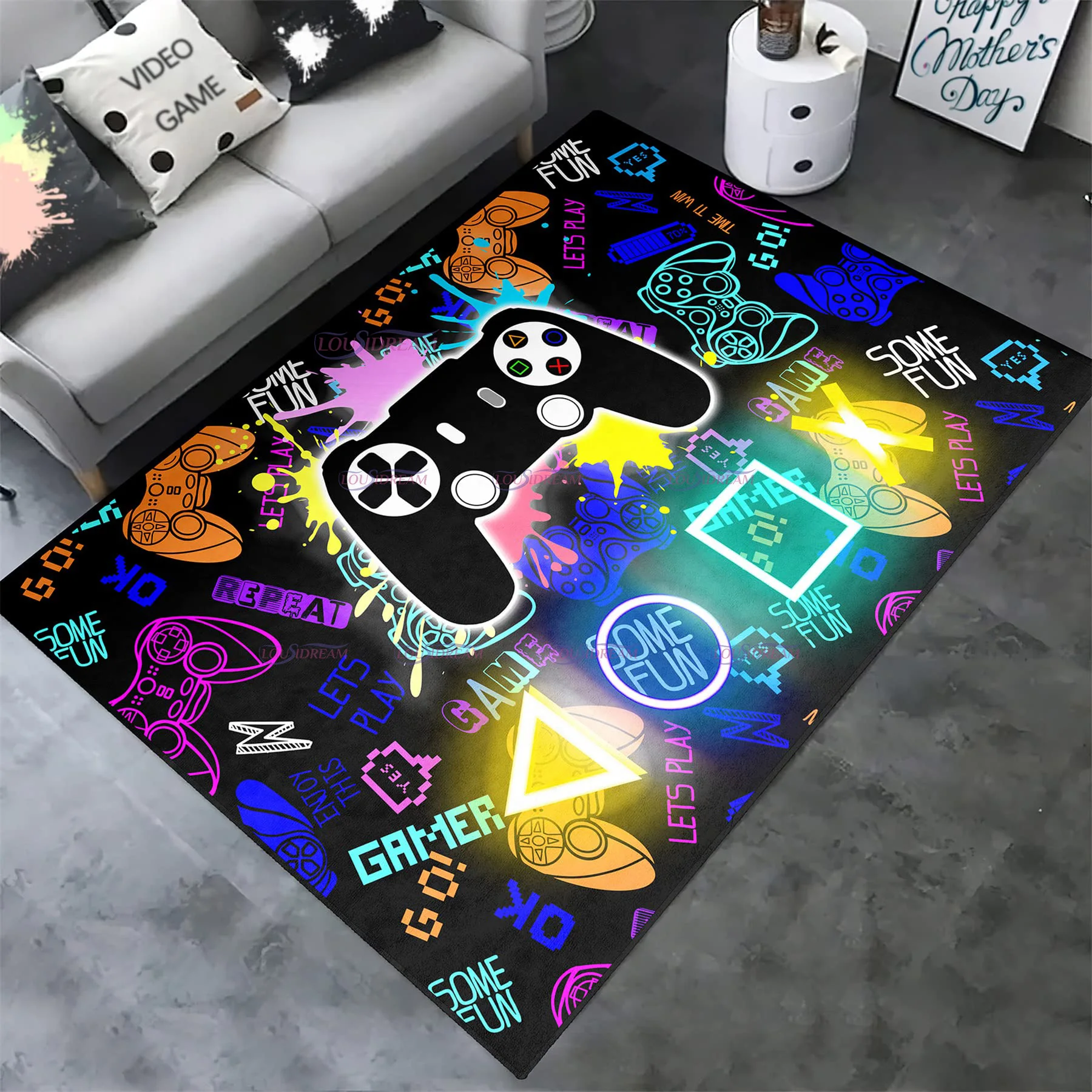 Large Game Area Rugs Game Consoles Carpets Non-Slip Video Games Mat Home Decoration Sofa Floor Rugs for Teen Boys Kids Game Room