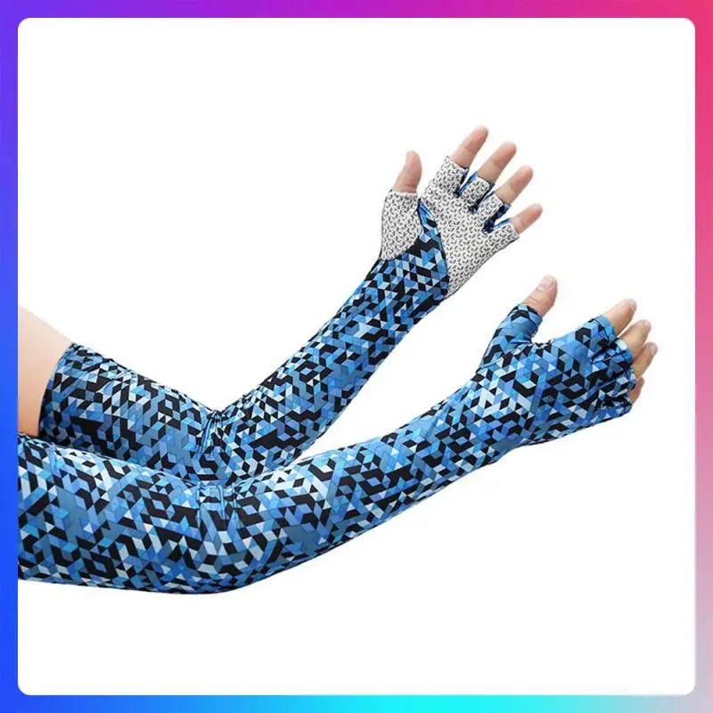 Ice Silk Sleeve Firm And Reliable Sun Uv Cycling Ice Sleeves Non-slip One Size Fits All Five-finger Gloves 1 Pair