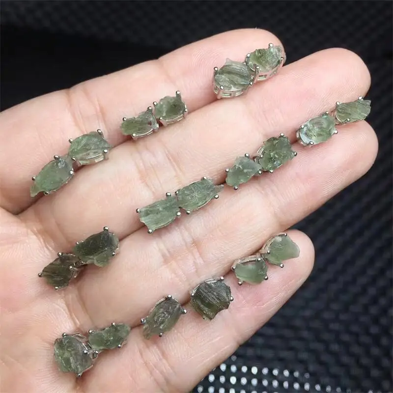 S925 Natural Czech Meteorite Ear Stud Healing Reiki With Hole Fashion Gemstone Jewelry  For Friends Gift 1PCS