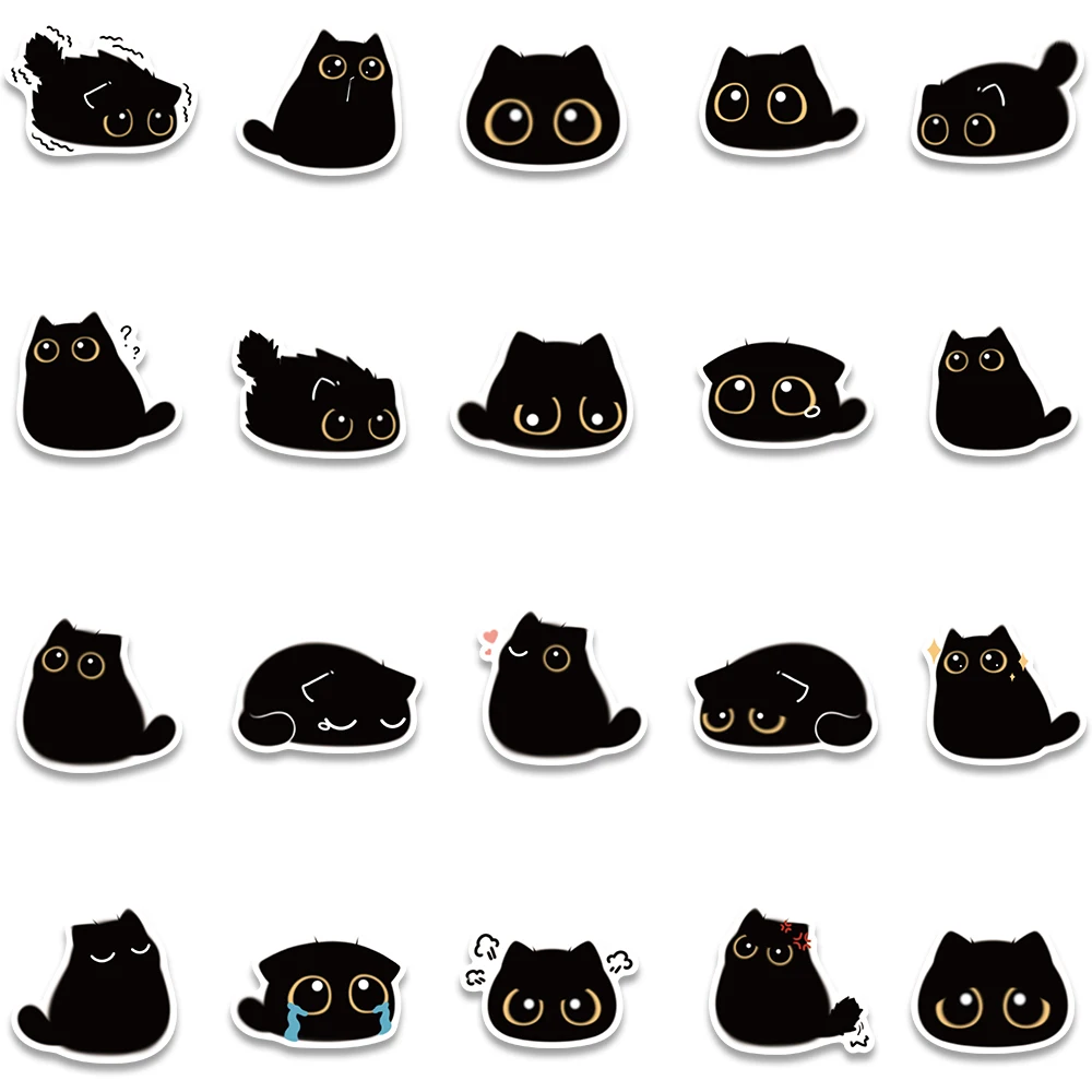 80PCS Kawaii Black Cat Cute Briquette Stickers Gift Notebook Luggage Motorcycle Laptop Refrigerator Decal Graffiti Sticker