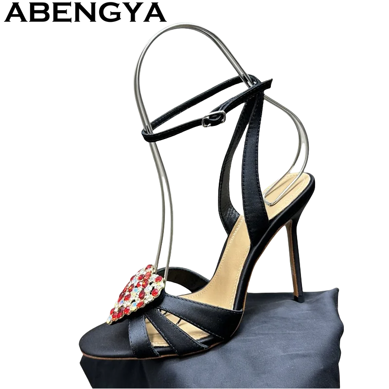 ABENGYA Ankle Buckle Thin High-heels Sandals Woman Satin Stiletto Pumps Sexy Open Toe Gladiator Sandals Summer Dress Shoes Mujer