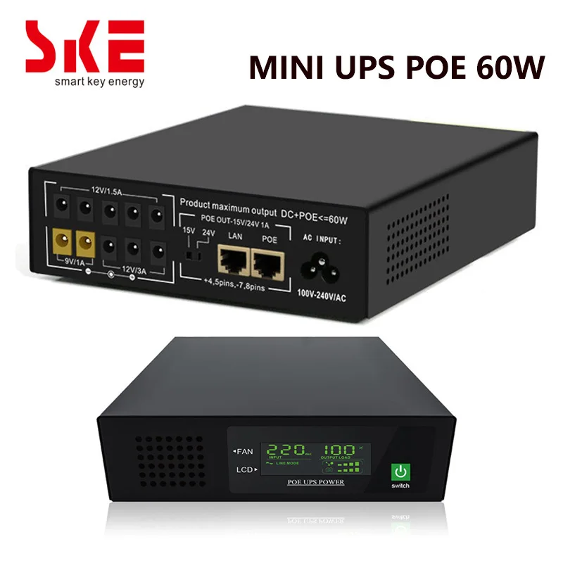 SKE Mini DC UPS POE 60W 17600mah lithium Battery Portable Battery Backup Uninterrupted Power Supply Output DC 9V 12V POE 15V/24V