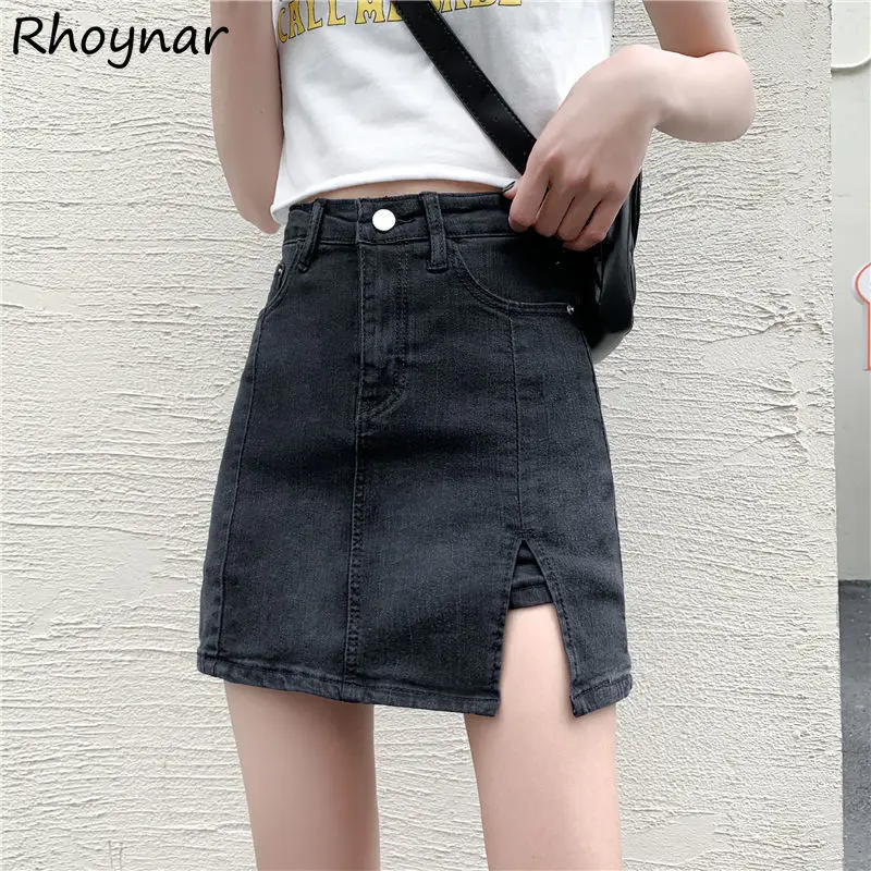 

Skirts Women A-line Denim Simple Side Split Design Mini Bottoms Korean Style Empire Tender Casual Street Kpop Retro Girls Chic