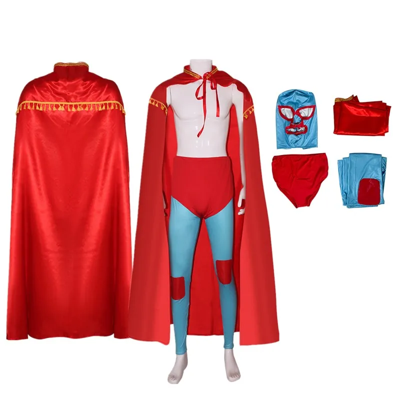 Adult Wrestler Nacho Cosplay Costume Nacho Disguise Libre Roleplay Men Pants Mask Cloak Outfits Halloween Carnival Party Suit