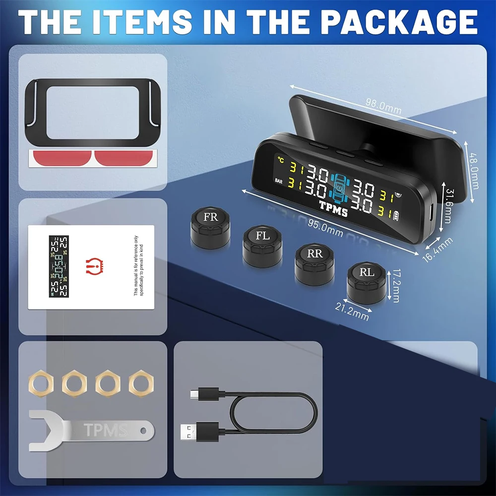 Tire Pressure Monitoring System with Solar Charge LCD Display Real TimeTPMS with 4 External Sensors For Car RV SUV MPV Truck - Image 6