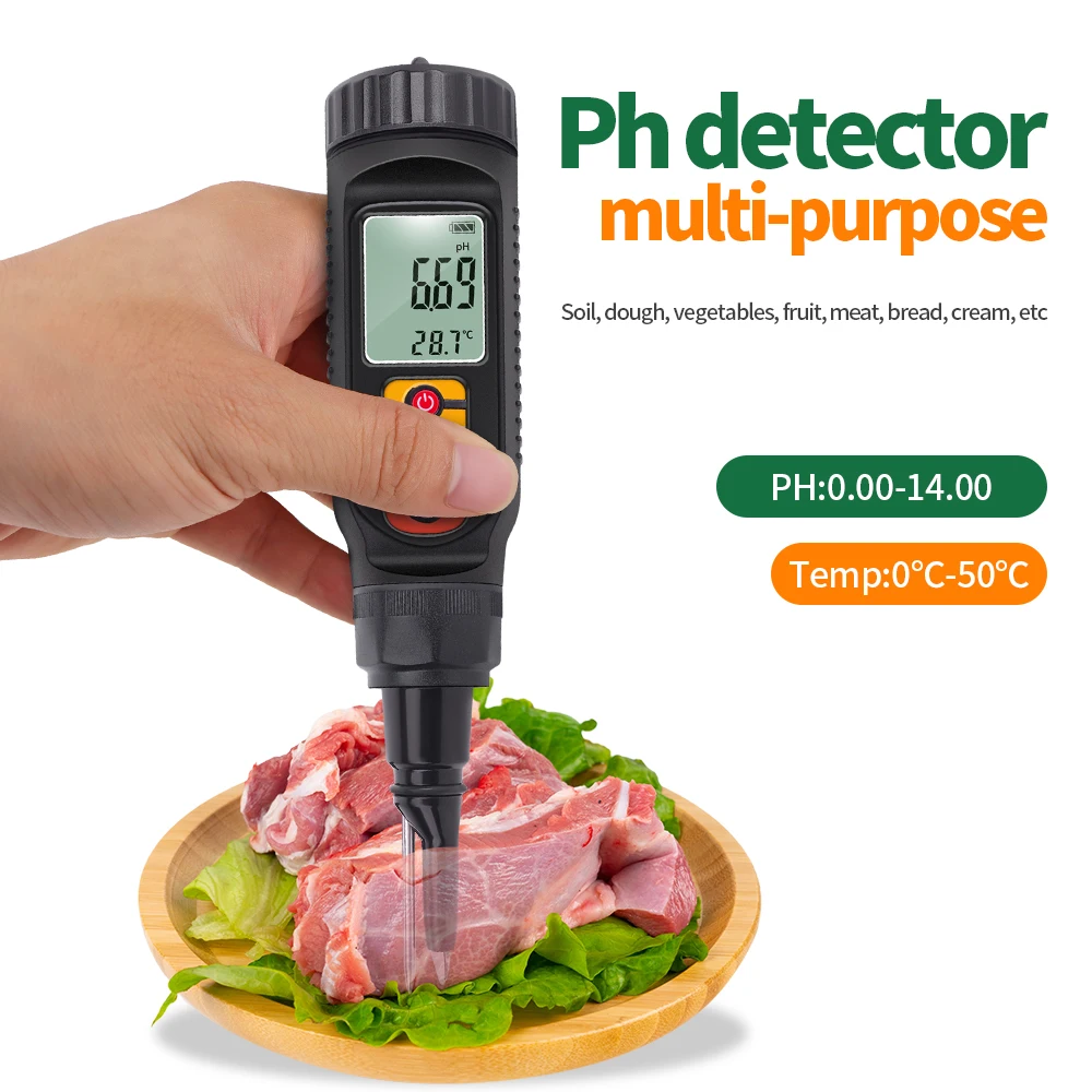 Digital ph Meter com Lcd Backlight Tester de Temperatura para Food Processing Sensor de Alta Precisão ph Measuring Probe em 1