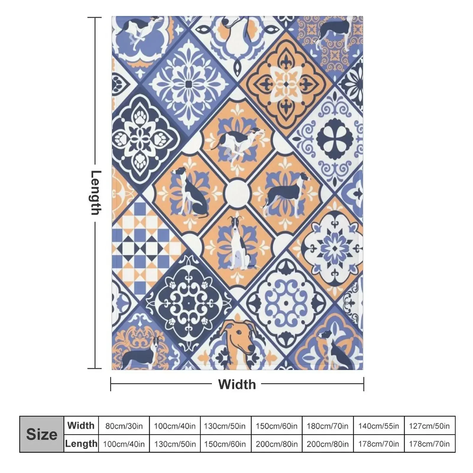 Greyhound Portuguese tile pattern Throw Blanket Plaid on the sofa Thin Heavy warm for winter halloween Nap Blankets
