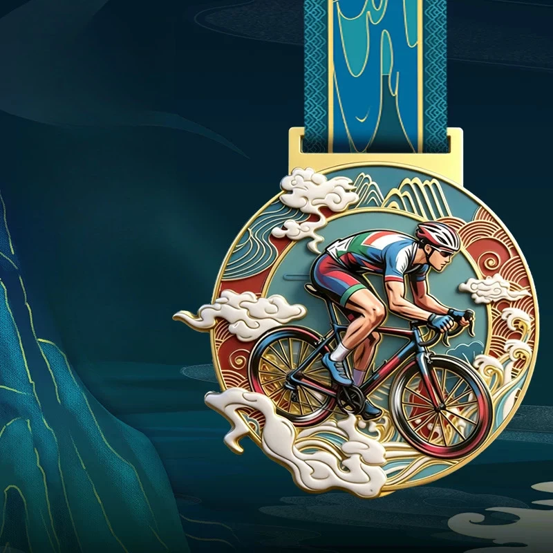 Customization Cycling Metal Medal, Gold, Silver, Bronze Running Competition Souvenirs Award, Hanging Around Neck Decoration, 1Pc