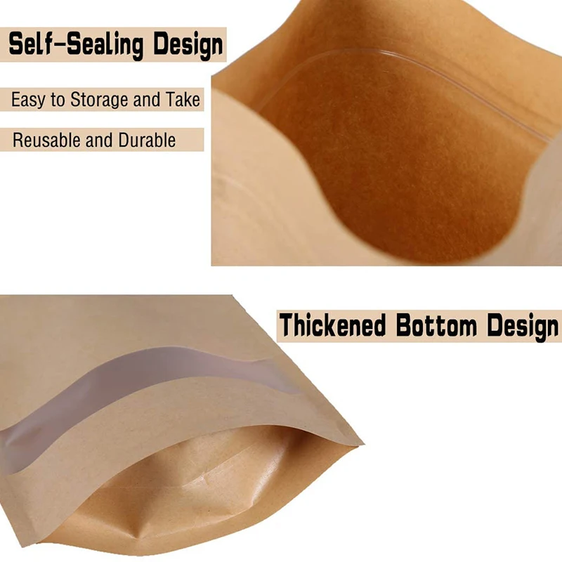 50 reusable zipper bag lock sealed waterproof kraft paper bags Frosted kraft paper window self-supporting