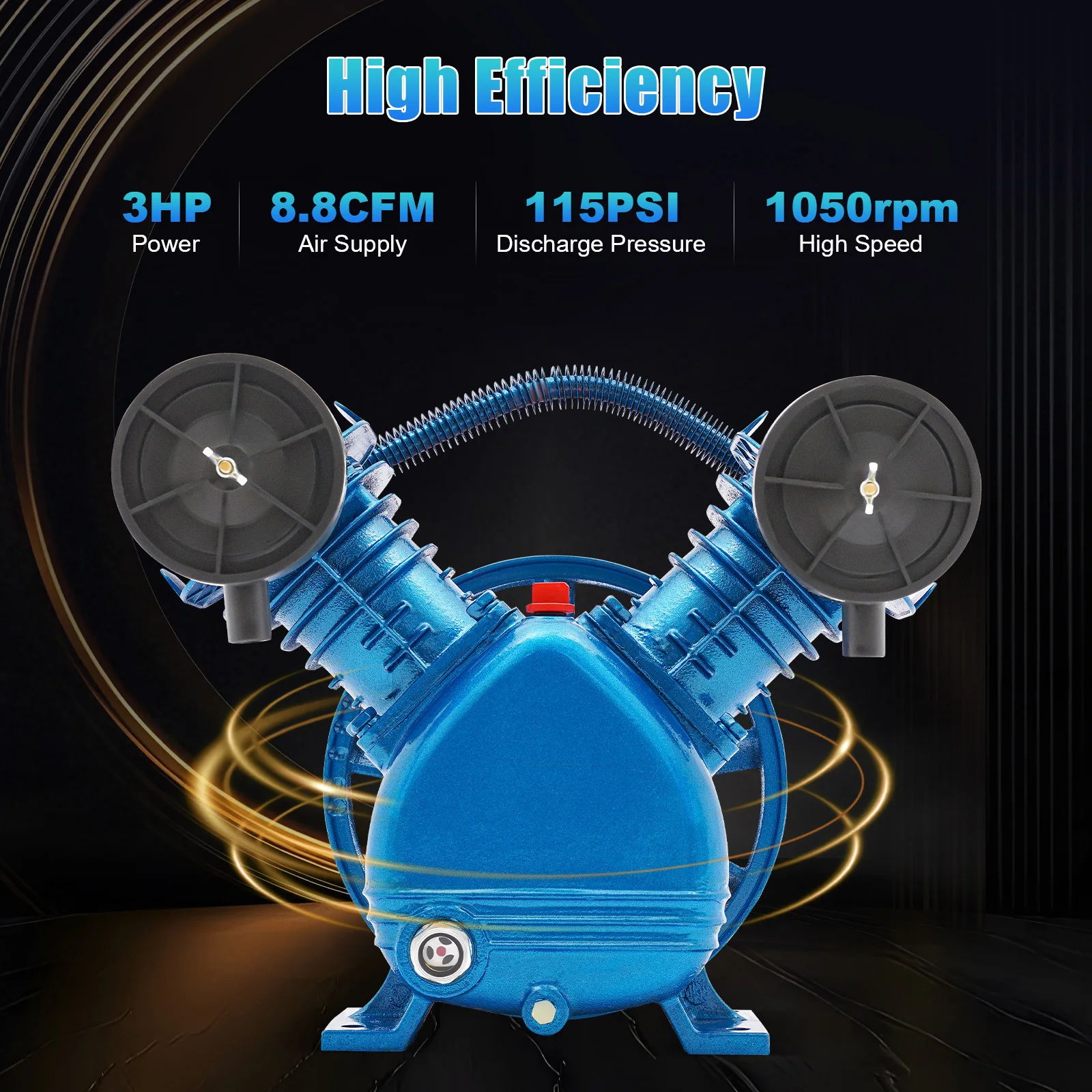 مضخة ضاغط الهواء 3HP 8.8CFM 115PSI مضخة هواء ضاغط حديد الزهر لورش العمل المرآب كفاءة قوية مستقرة