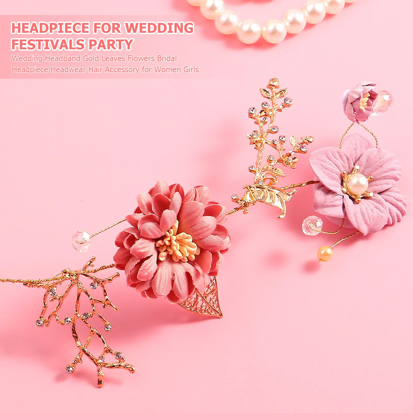 

Свадебная повязка на голову Lurrose с цветами, стразами и жемчужными украшениями для женщин и девушек, аксессуар для волос для свадеб, выступлений, фотосессий